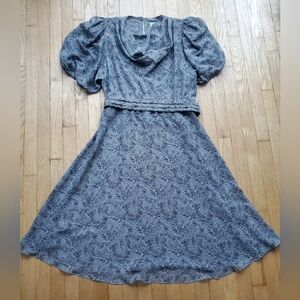 black and white frondescence • vintage plus sized leslie fay midi dress